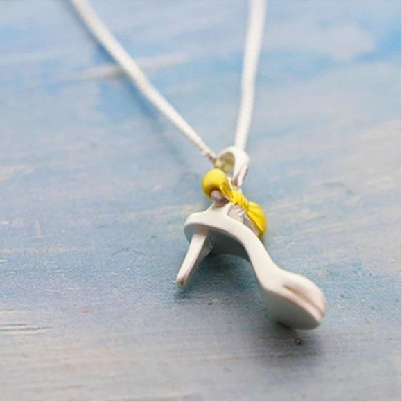 14k Gold Pump Shoe Sterling Silver Necklace - Picture 3 of 9